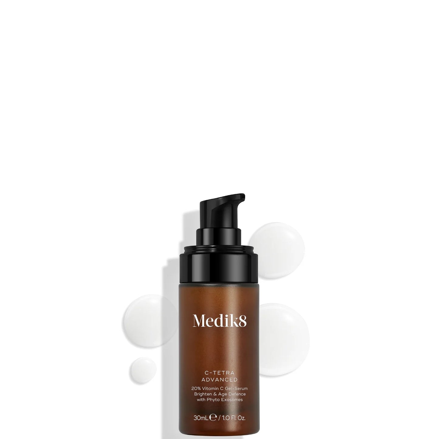 Medik8 C-Tetra Advanced 30ml — 20% vitamin C gel-serum with phyto exosomes and acetyl zingerone for brightening; matte pump bottle.