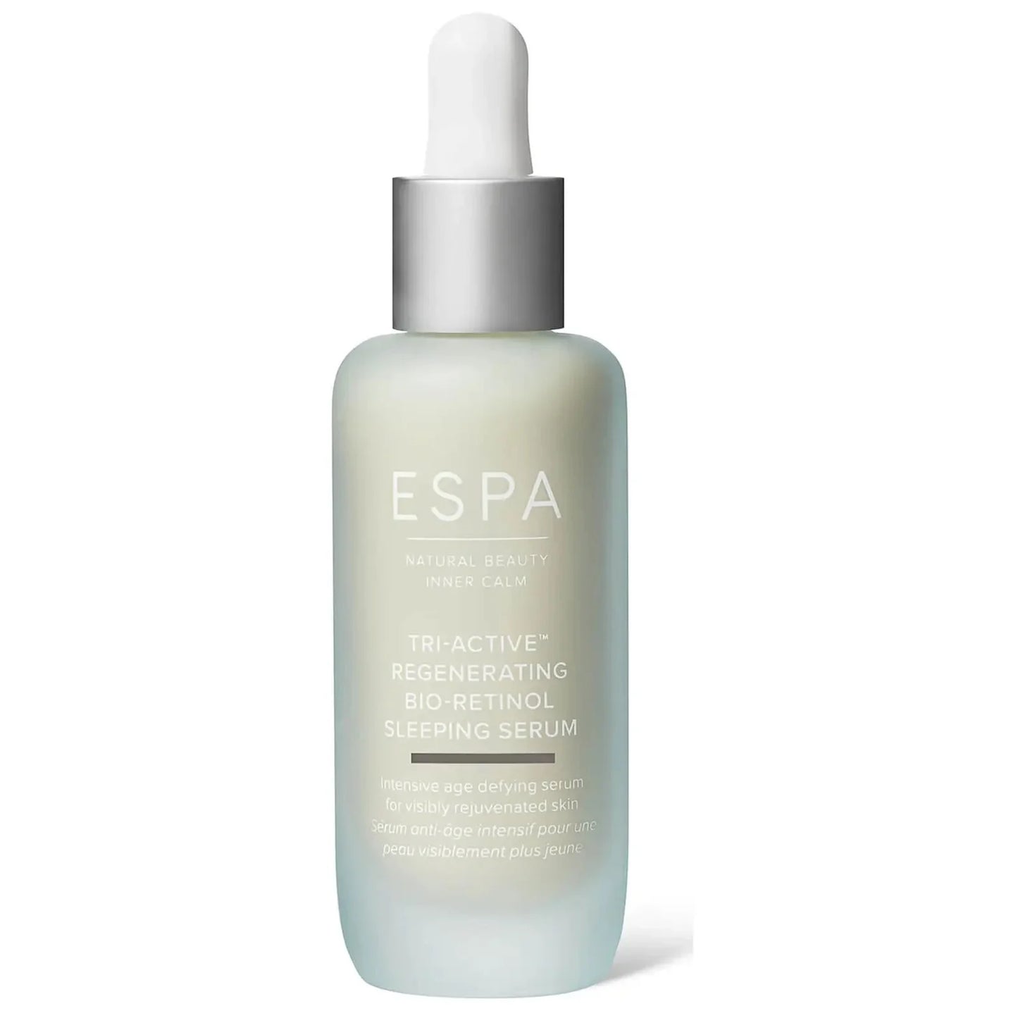 ESPA (Professional) Tri-Active Regenerating Bio Retinol Sleeping Serum 100ml – nighttime skincare serum with bio-retinol and botanicals for skin renewal, in an elegant amber glass bottle with pump dispenser.