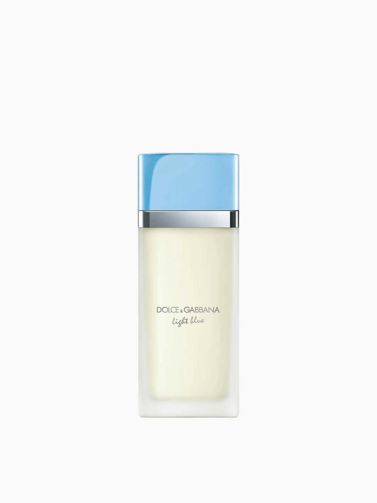 Dolce&Gabbana Light Blue Eau de Toilette 50ml, frosted glass perfume bottle with silver finishes and an enamelled blue cap