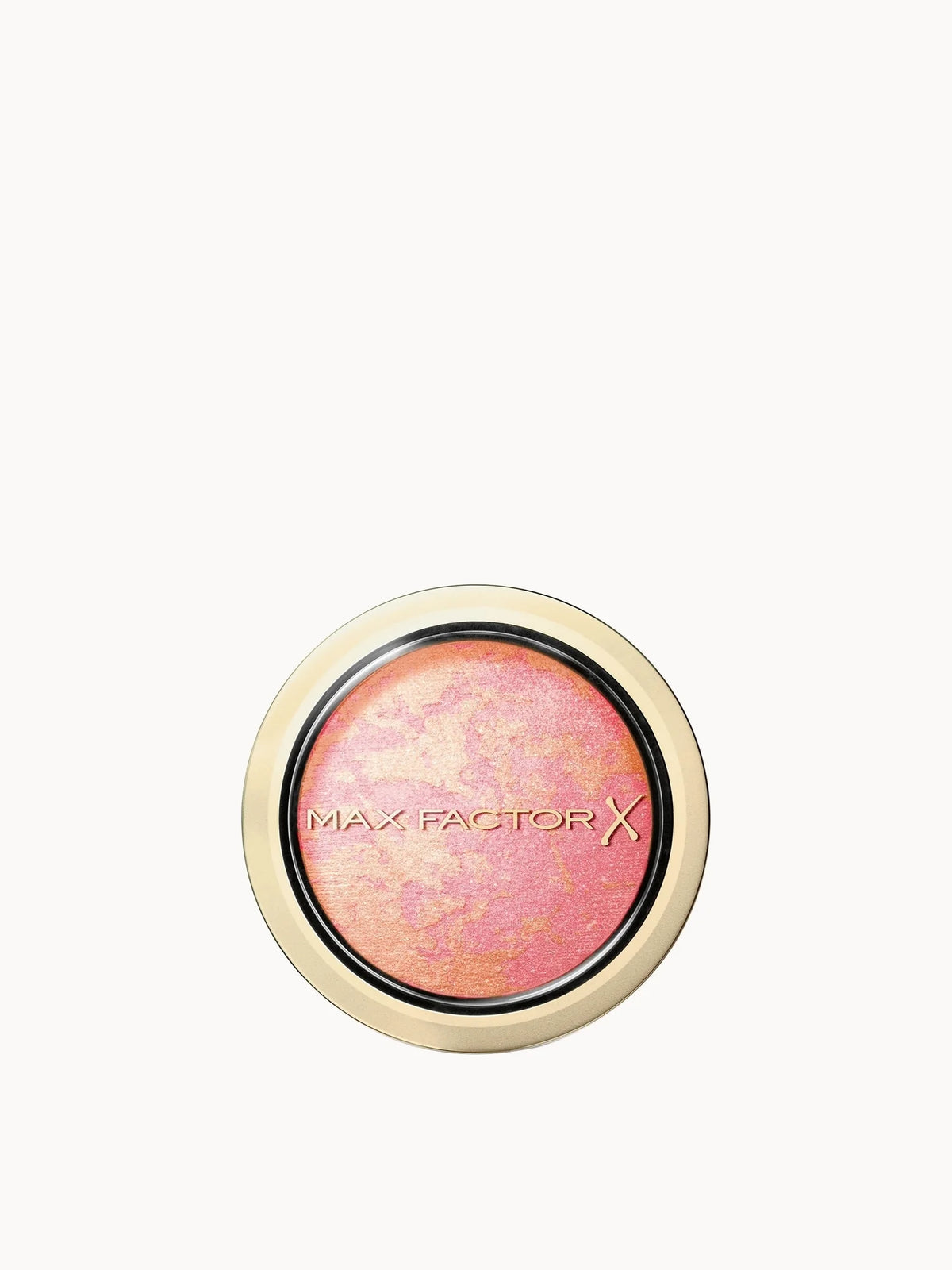 Max Factor Crème Puff Blusher - Lovely Pink, round compact with mirror and Max Factor logo, Lovely Pink powder pan