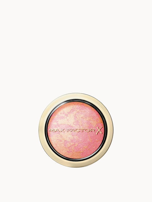 Max Factor Crème Puff Blusher - Lovely Pink, round compact with mirror and Max Factor logo, Lovely Pink powder pan