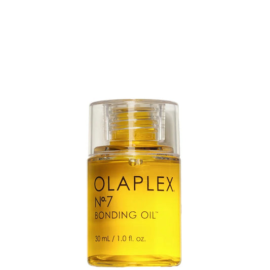 Olaplex No. 7 Bonding Frizz Reduction and Heat Protection Hair Oil 30ml in a clear glass bottle with black dropper