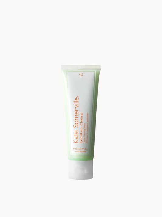 Kate Somerville ExfoliKate Cleanser 50ml, white squeeze tube with pink and orange lettering and a flip-top cap