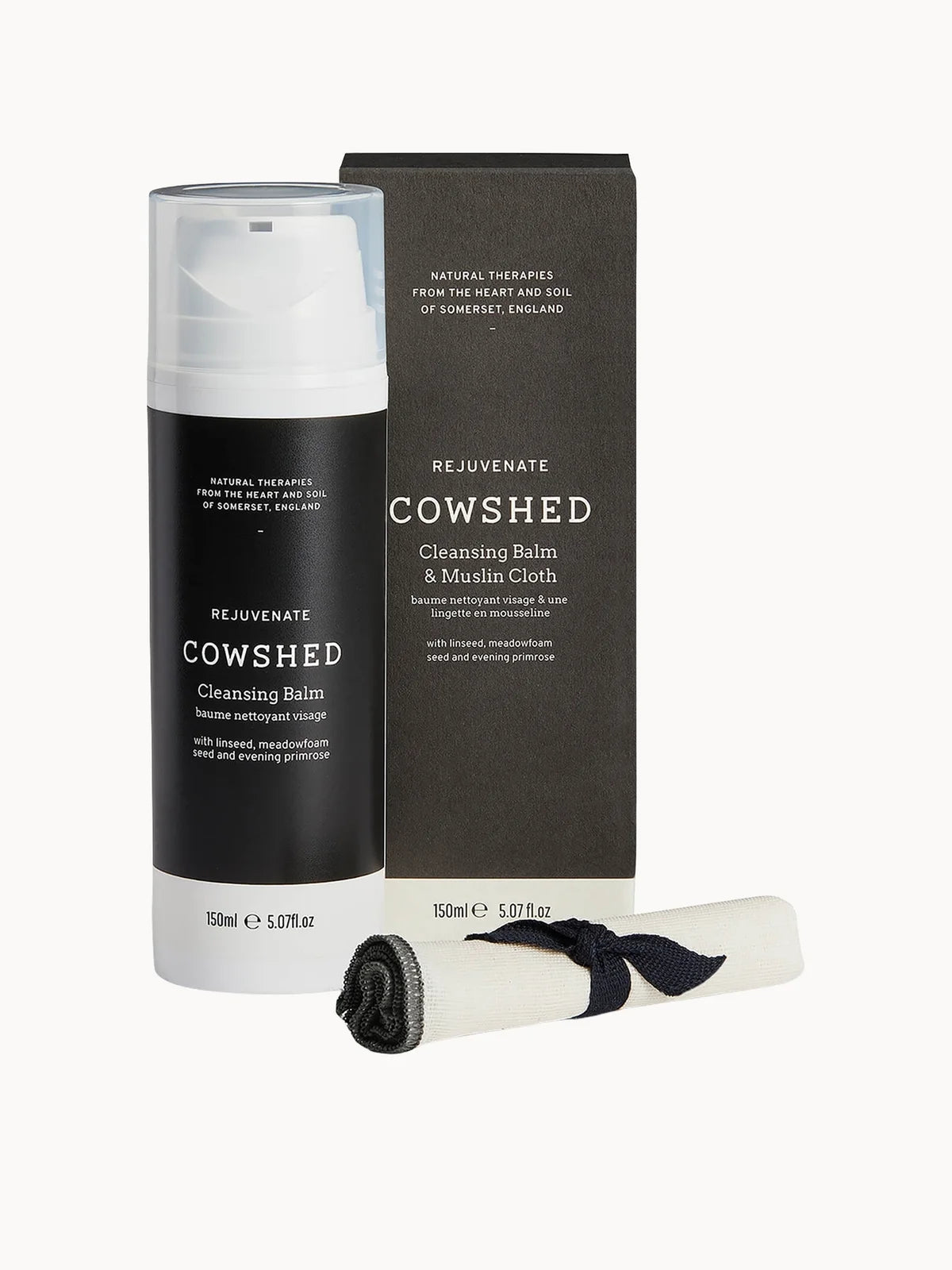 Cowshed Cleansing Balm & Muslin Cloth 150ml, balm container with muslin cloth