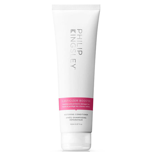 Philip Kingsley Elasticizer Booster Restoring Conditioner 150ml, white bottle with black cap and Philip Kingsley wordmark branding