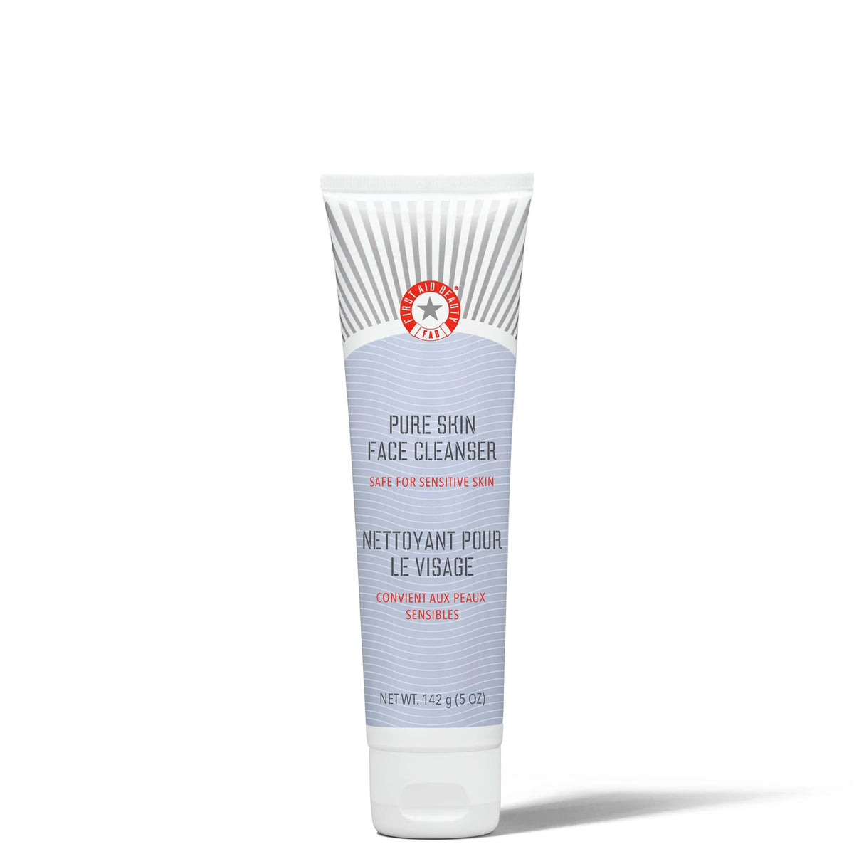 First Aid Beauty Face Cleanser 142g, white pump bottle with red cap and First Aid Beauty branding