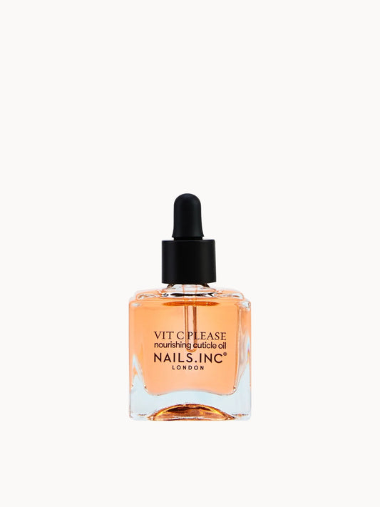 Nails INC Vit C Cuticle Oil 10ml, small glass bottle with brush applicator cap and Nails INC branding