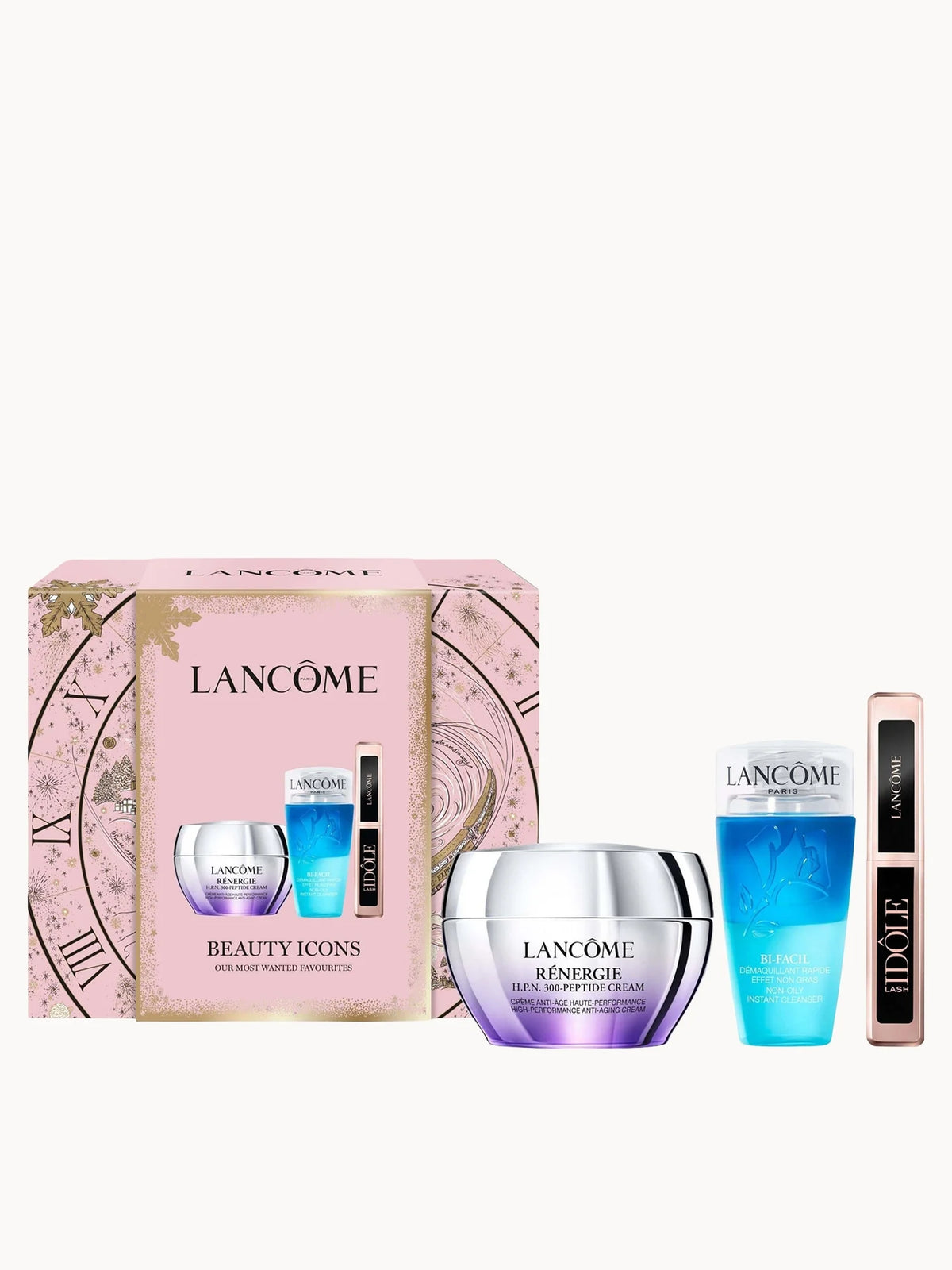 Lancôme Exclusive Peptide Lift and Hydration Collection, pink box with a few skincare products and Lancôme rose branding