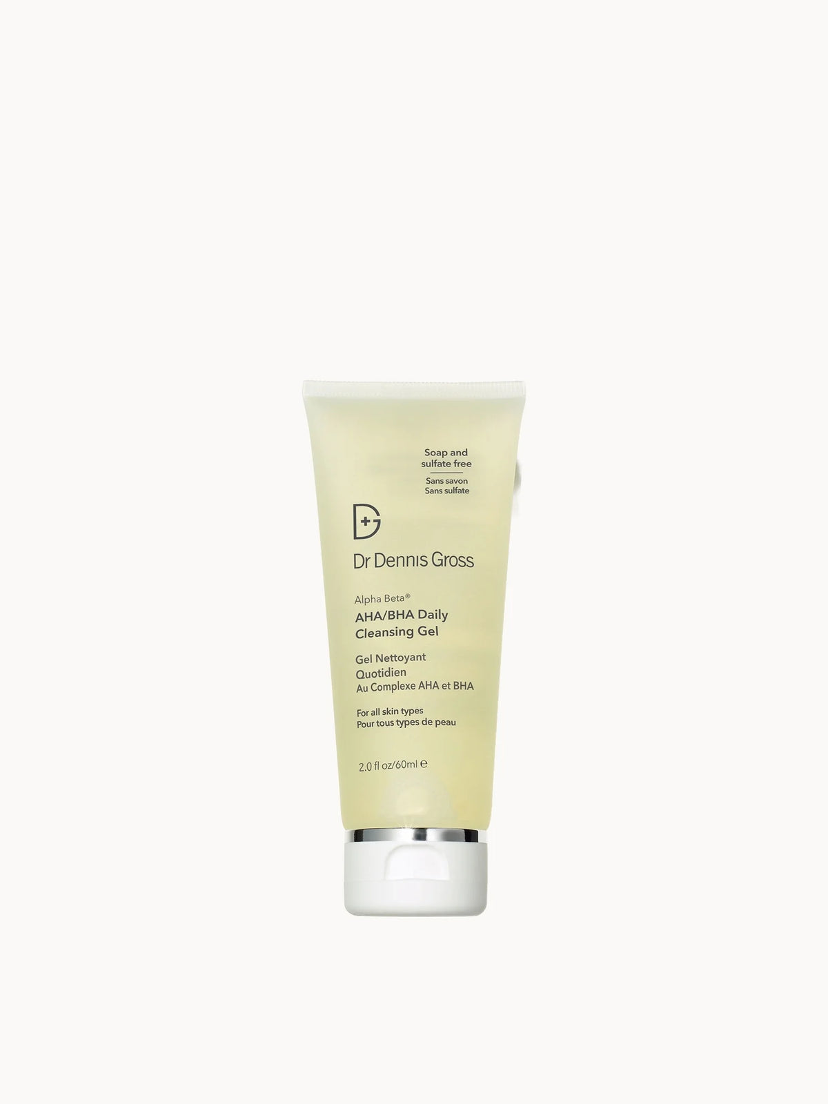 Dr. Dennis Gross Alpha Beta AHA/BHA Daily Cleansing Gel 60ml, facial cleanser pack with Dr. Dennis Gross branding