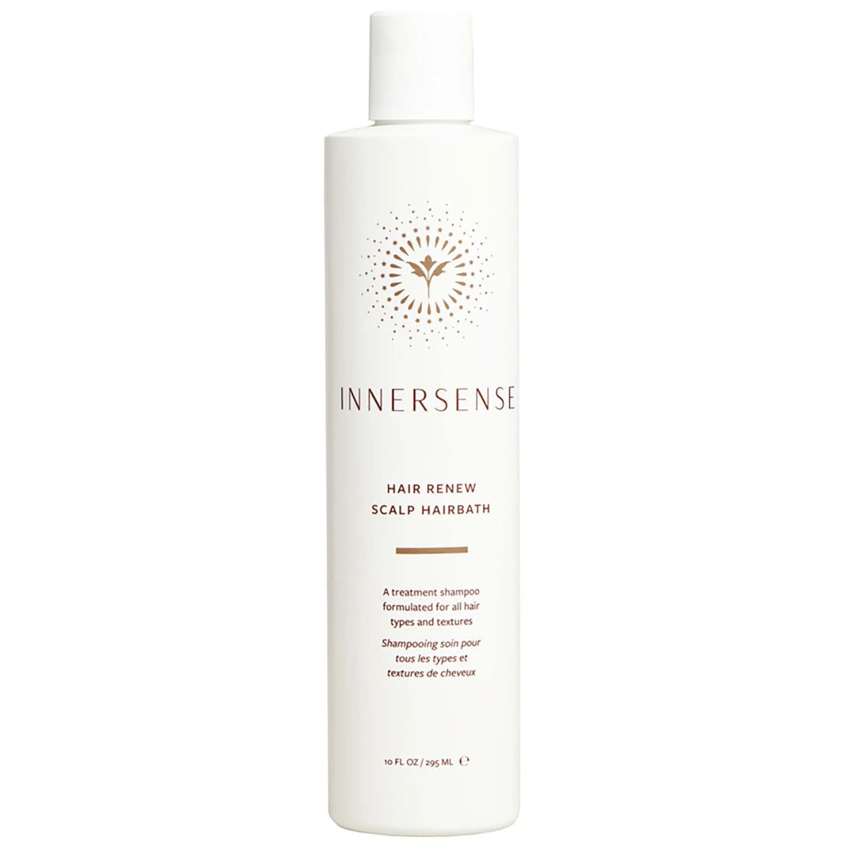 Innersense Hair Renew Scalp Hairbath 295ml, clear pump bottle with white cap and Innersense minimalist branding