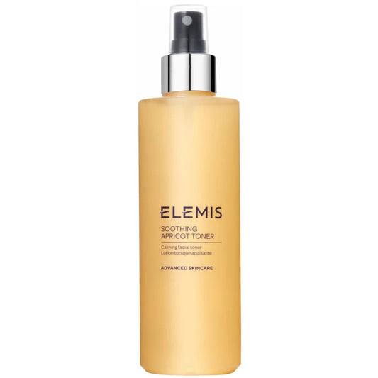 Elemis Soothing Apricot Toner 200ml clear bottle with orange liquid and silver cap