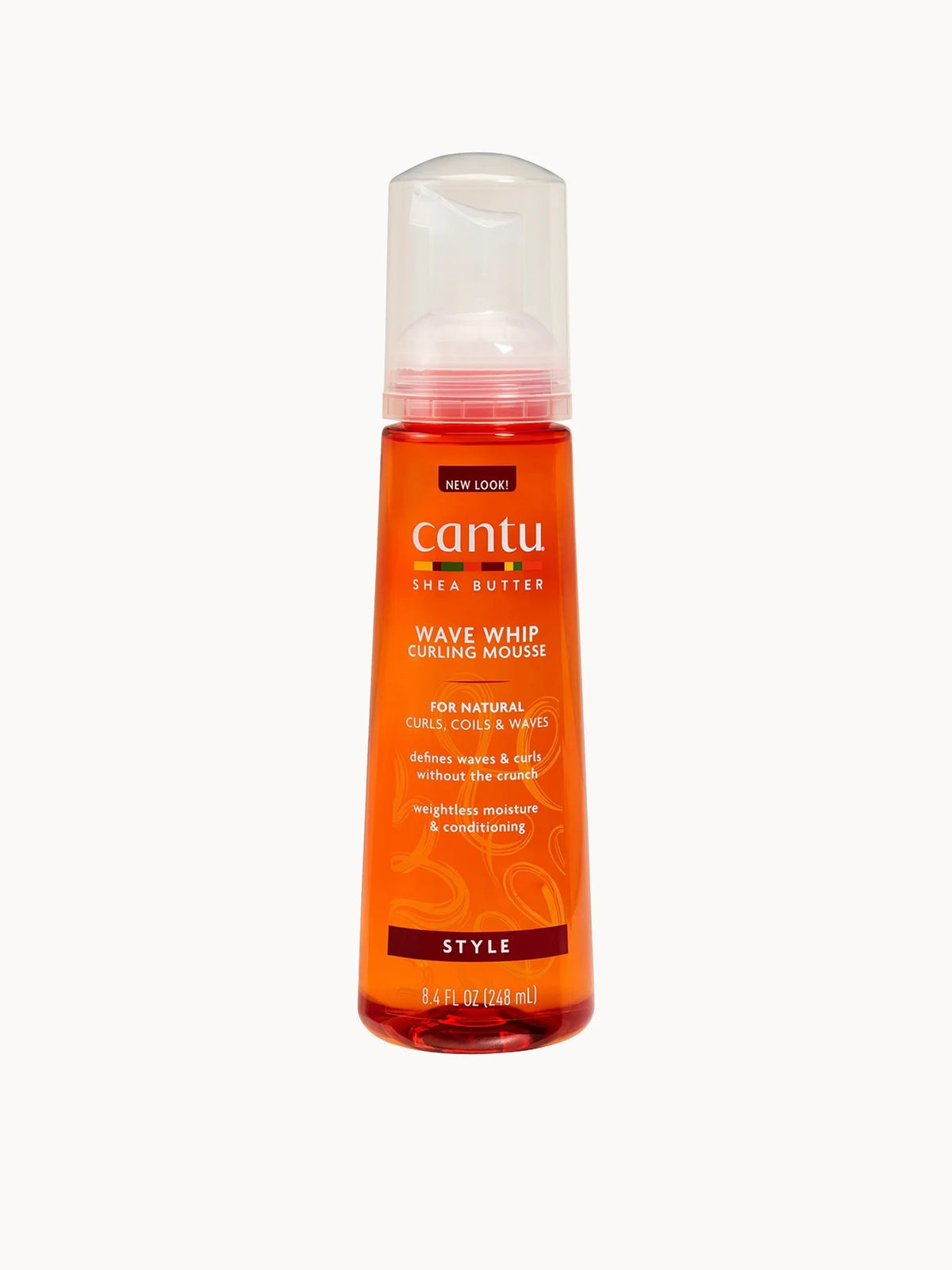 Cantu Shea Butter for Natural Hair Wave Whip Curling Mousse 248 ml, black tub with yellow lid and Cantu shea butter branding