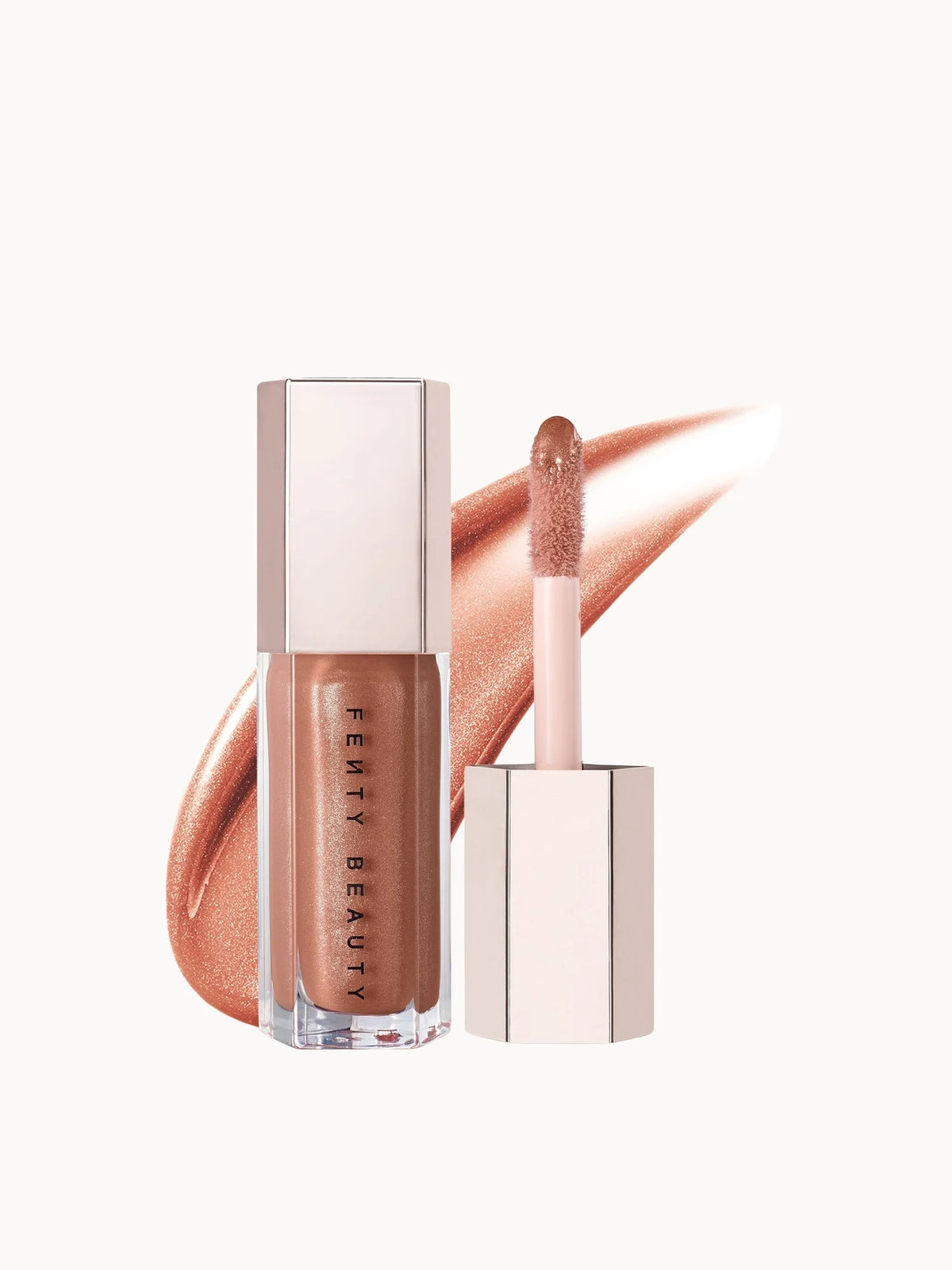 Fenty Beauty Gloss Bomb Universal Lip Luminizer 9ml Fenty Glow, clear tube with pink-nude gloss and gold cap