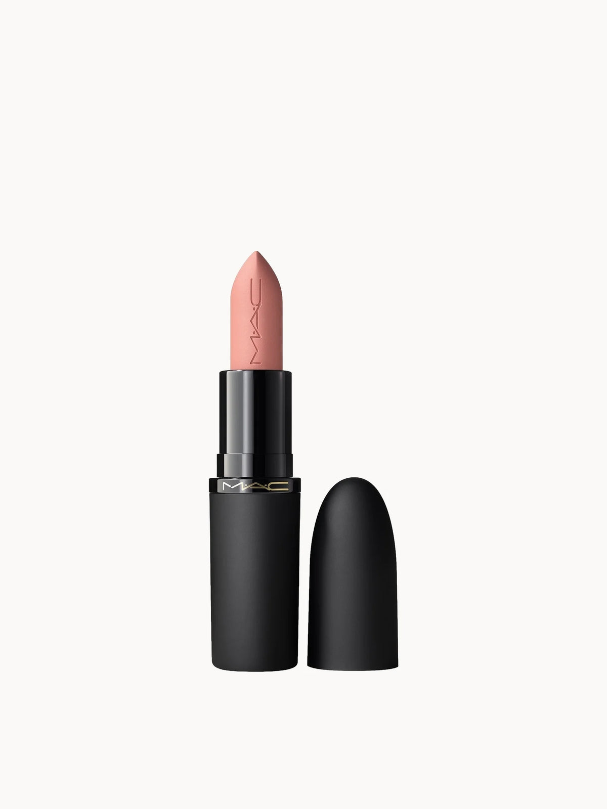 MAC Cosmetics Powder Kiss Hazy Matte Lipstick - Be My Bridesmaid, black bullet lipstick tube