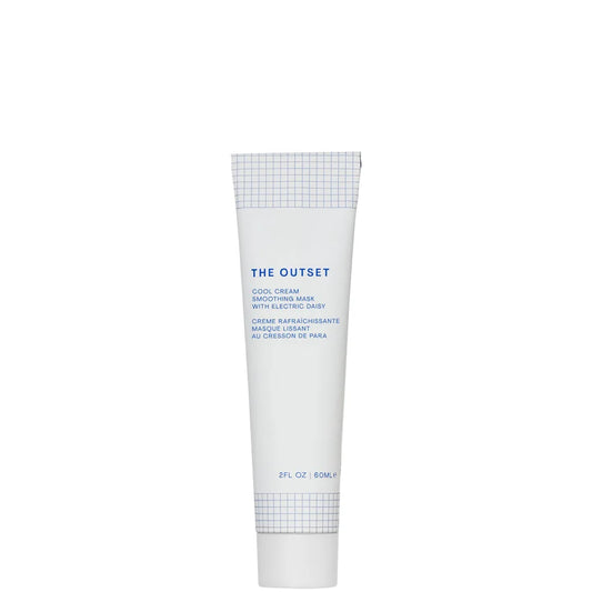 The Outset Cool Cream Smoothing Mask 50ml light blue jar with white lid and The Outset label