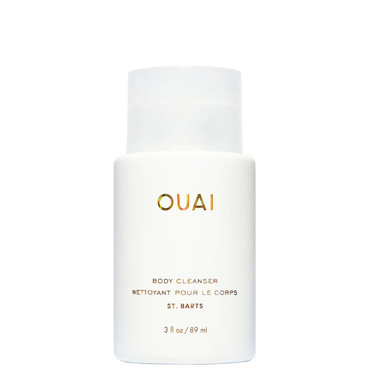 OUAI St Barts Body Cleanser Travel Size 89ml, small cream-coloured squeeze tube with a flip cap and OUAI St Barts branding