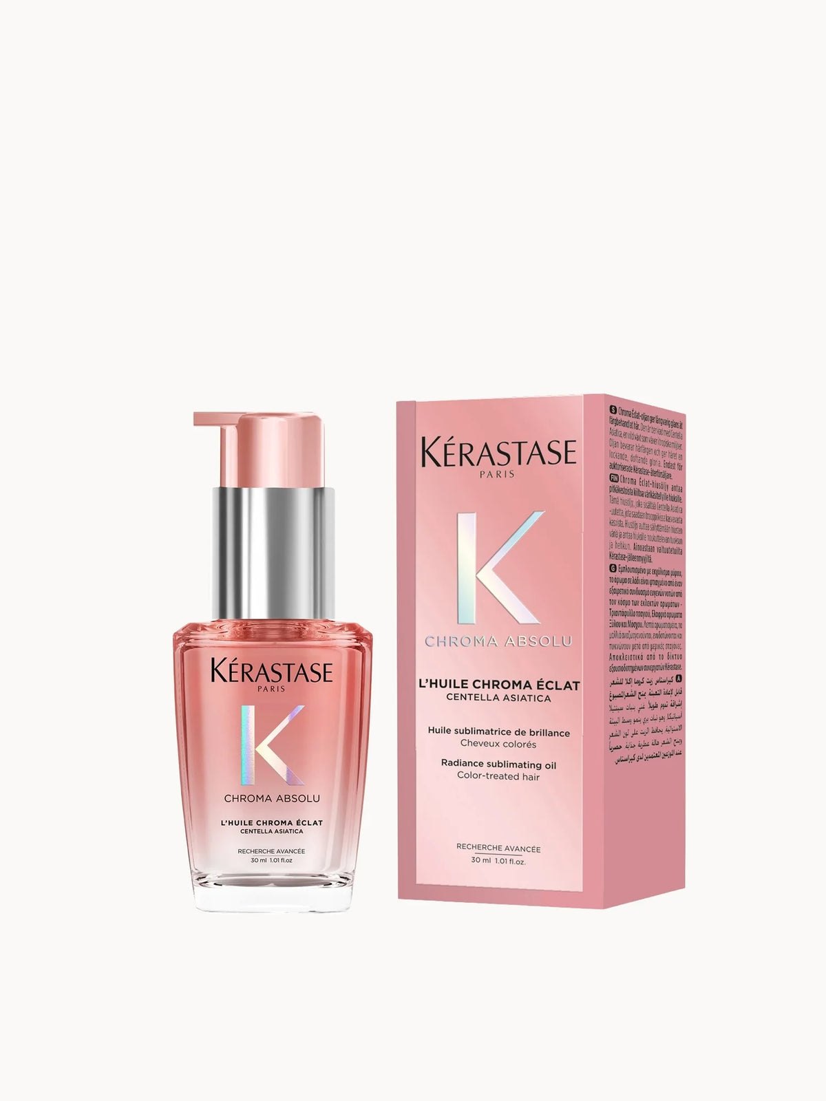 Kerastase Chroma Absolu Radiance Sublimating Hair Oil 30ml, purple glass bottle with pump