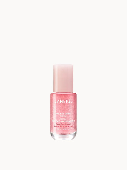 LANEIGE Bouncy & Firm Serum 30ml compact white pump bottle with pale blue accent details