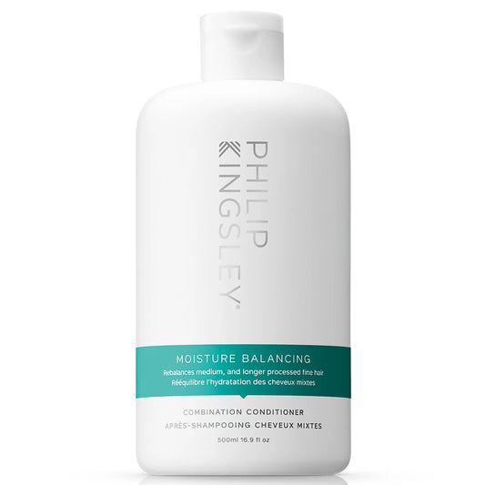 Philip Kingsley Moisture Balancing Conditioner 500ml in white bottle for hydrating and detangling dry or medium-textured hair