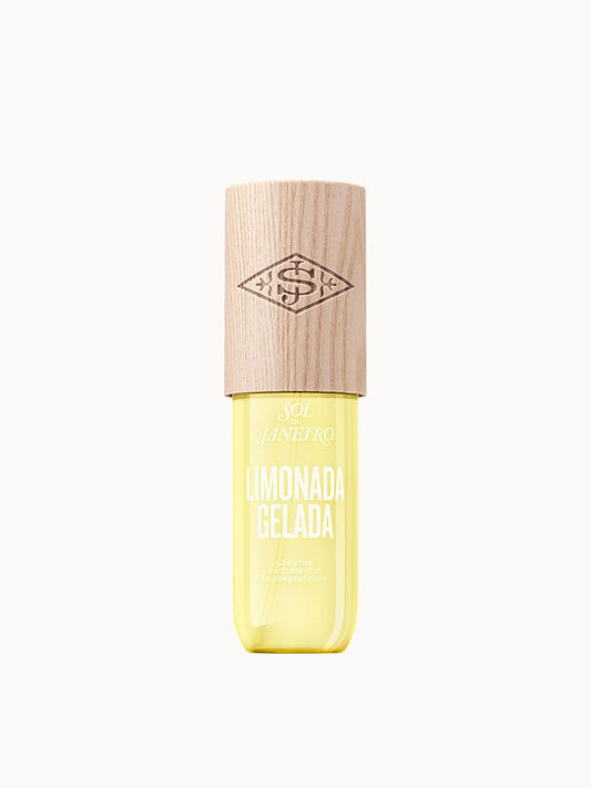 Sol de Janeiro Limonada Gelada Mist 90ml, small perfume mist bottle with a collectable natural ash wood cap and Sol de Janeiro branding
