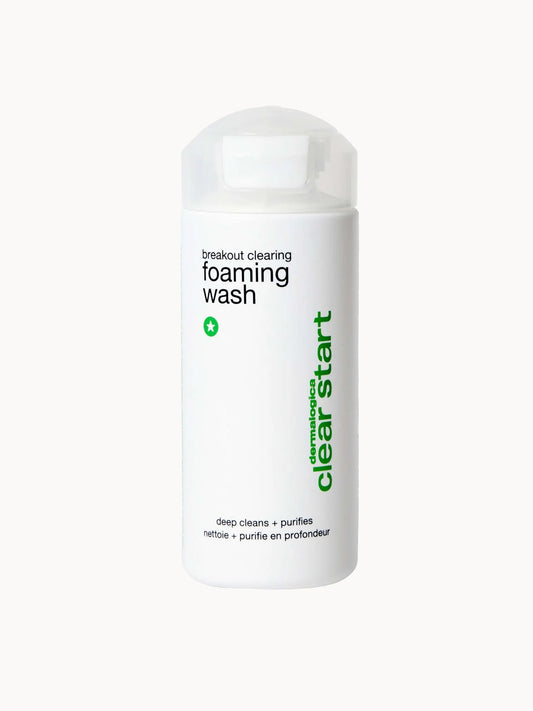 Dermalogica Clear Start Breakout Clearing Foaming Wash 177ml in a white and orange bottle.