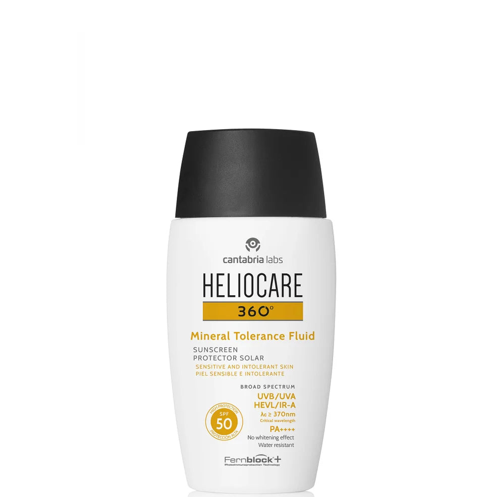 Heliocare 360° Mineral Tolerance sunscreen fluid bottle, SPF50, 50ml