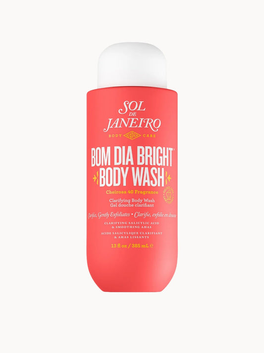 Sol de Janeiro Bom Dia Bright Clarifying AHA BHA Body Wash Travel Size 90ml, small travel-size body wash bottle with Bom Dia Bright branding