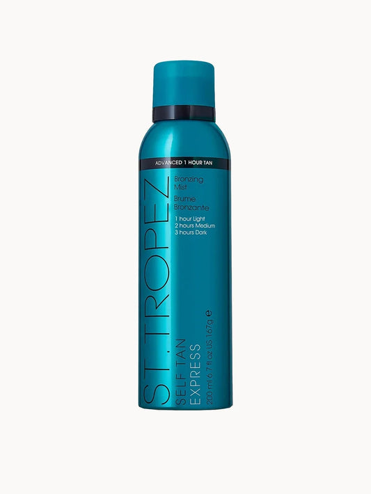 St. Tropez Self Tan Express Mist 200ml dark spray bottle with black nozzle and gold branding
