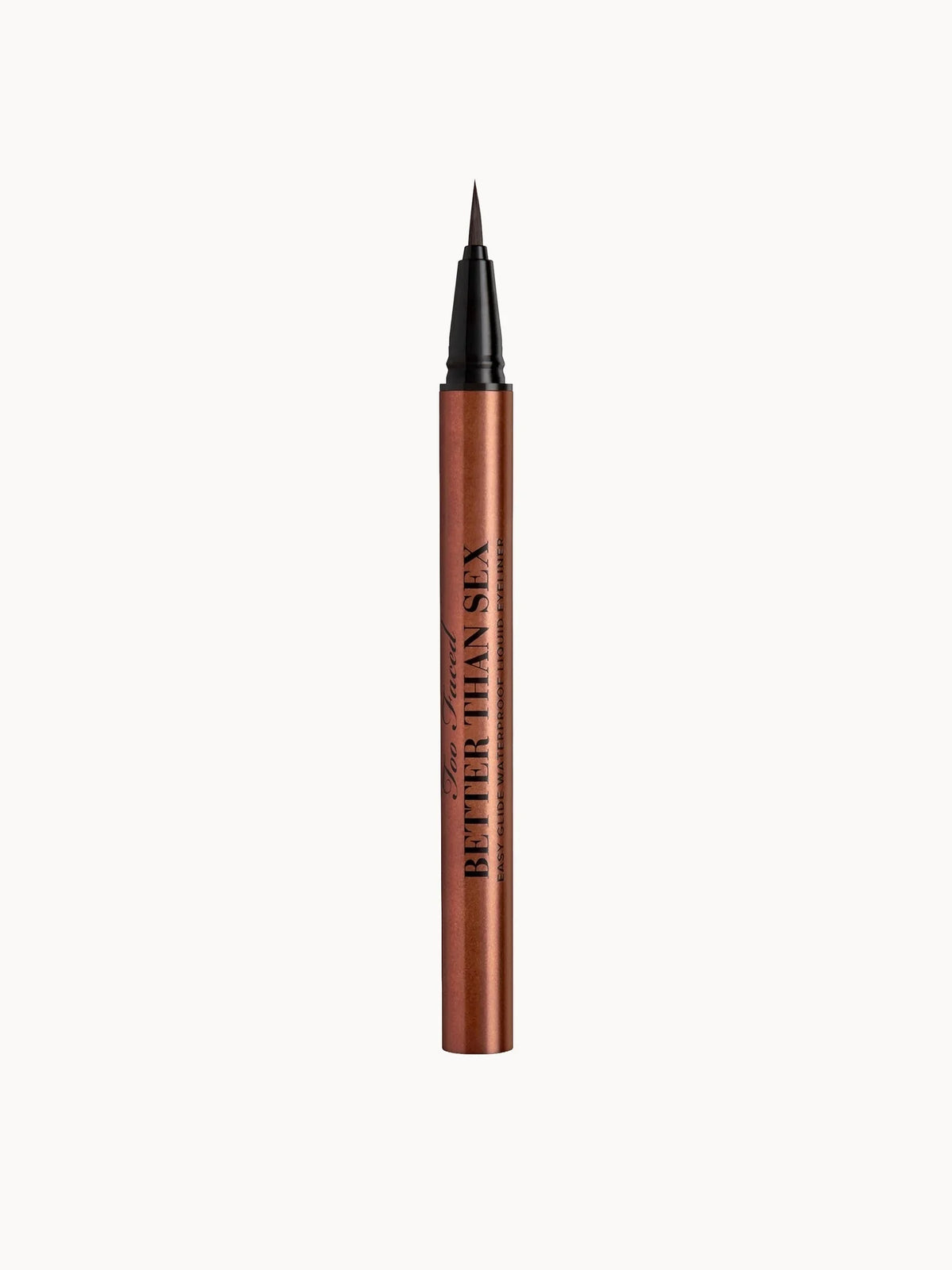 Too Faced Better Than Sex Easy Glide Waterproof Liquid Eyeliner - Chocolate, black tube with fine felt-tip applicator and Too Faced logo
