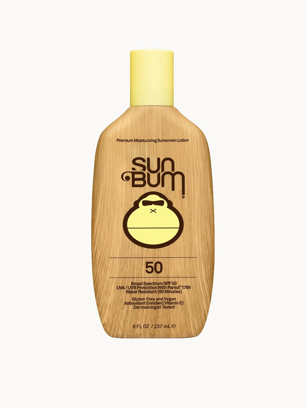 Sun Bum Original SPF50 Sunscreen Lotion 237ml, orange flip-cap tube with yellow sun logo