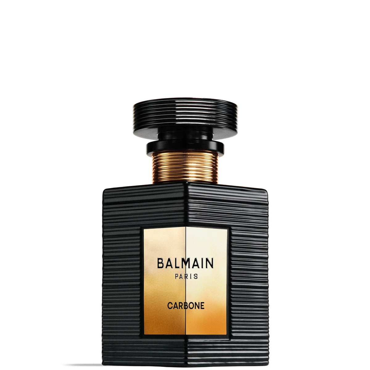 Balmain Carbone Eau de Parfum 50ml, angular glass bottle with black cap and gold Balmain logo