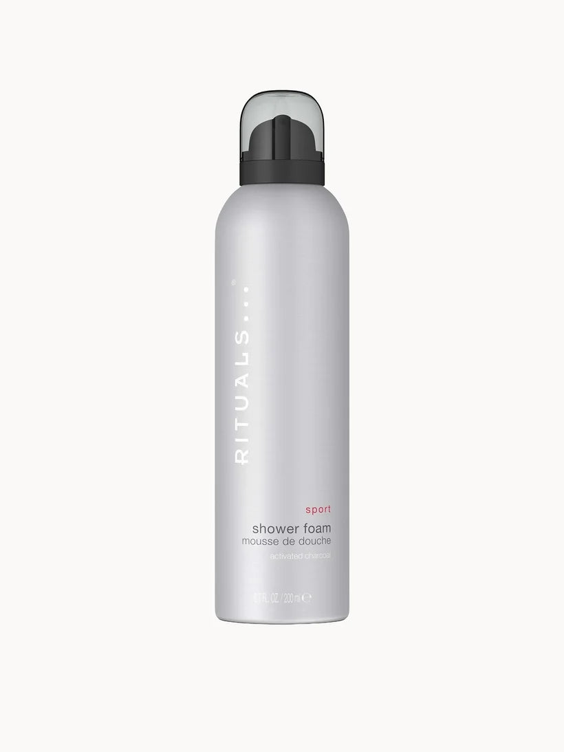 Rituals Sport Collection Refreshing Activated Charcoal Foaming Body Wash 200ml grey pressurised can with pump and black label