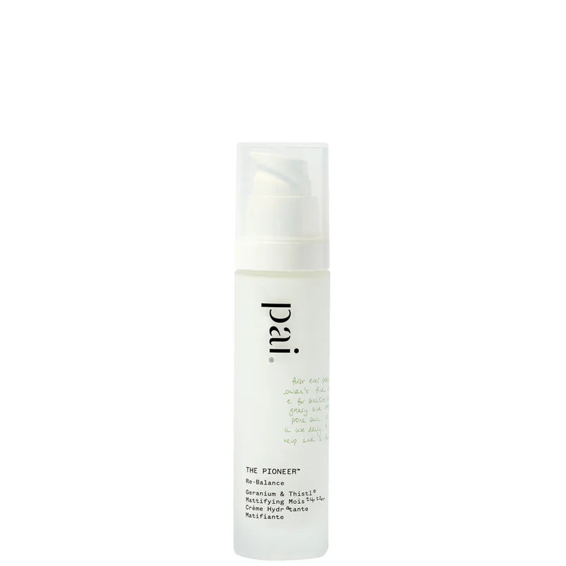 Pai Skincare The Pioneer Geranium and Thistle Mattifying Moisturiser 50ml white tube with black cap and minimal text