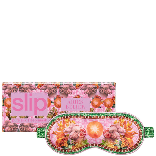 Slip Pure Silk Sleep Mask Zodiac Aries, ivory silk eye mask with embroidered star constellation detail