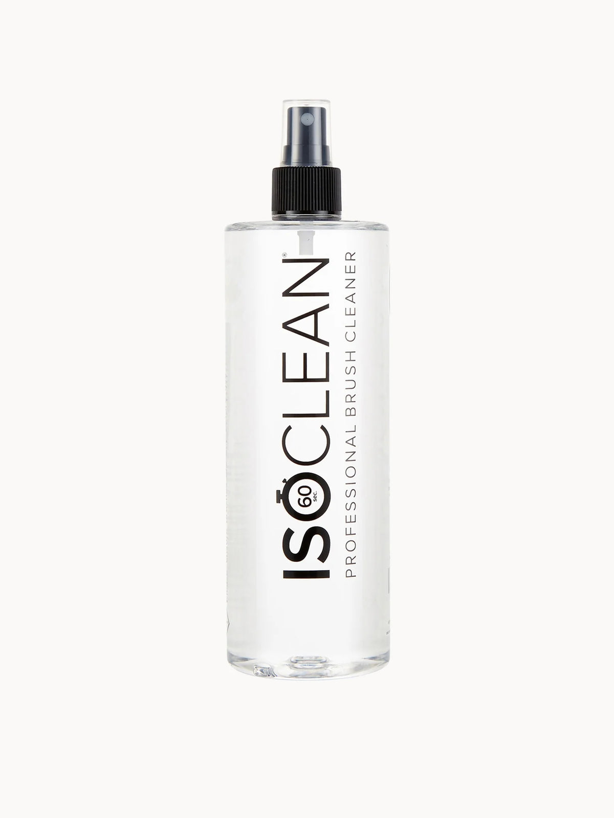 ISOCLEAN Enthusiast Makeup Brush Cleaner with Spray Top 525ml, large clear spray bottle with black nozzle and ISOCLEAN branding