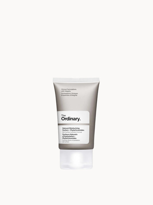 The Ordinary Natural Moisturizing Factors + PhytoCeramides 30ml, clear jar with silver lid and The Ordinary minimalist label