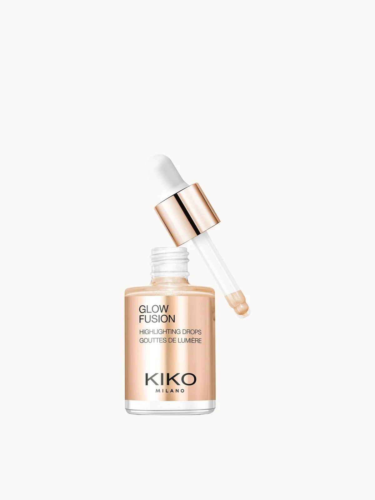 KIKO Milano Glow Fusion Highlighting Drops 10ml - 03 Gold Mine, small dropper-style bottle with gold liquid