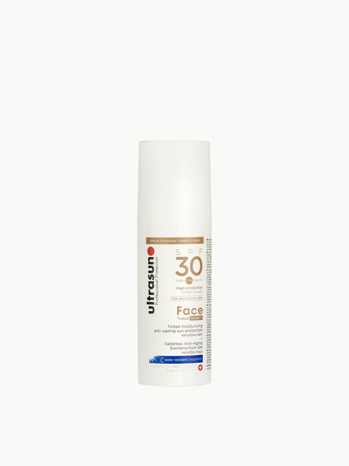 Ultrasun Tinted Face Cream SPF30 50ml, white pump bottle with green text