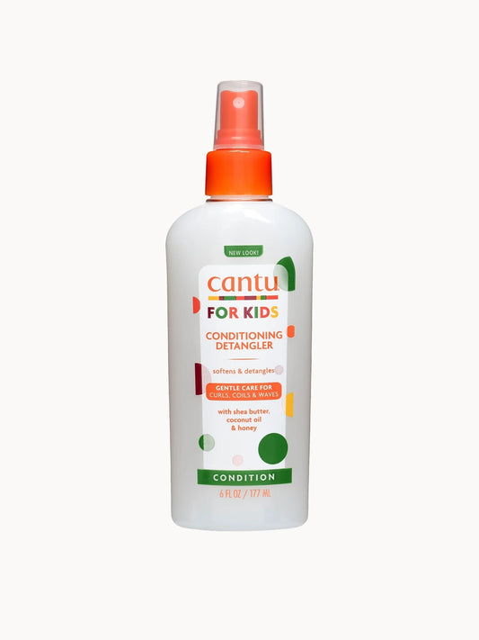 Cantu Kids Care Conditioning Detangler 177ml, clear spray bottle with pink cap and Cantu Kids Care branding