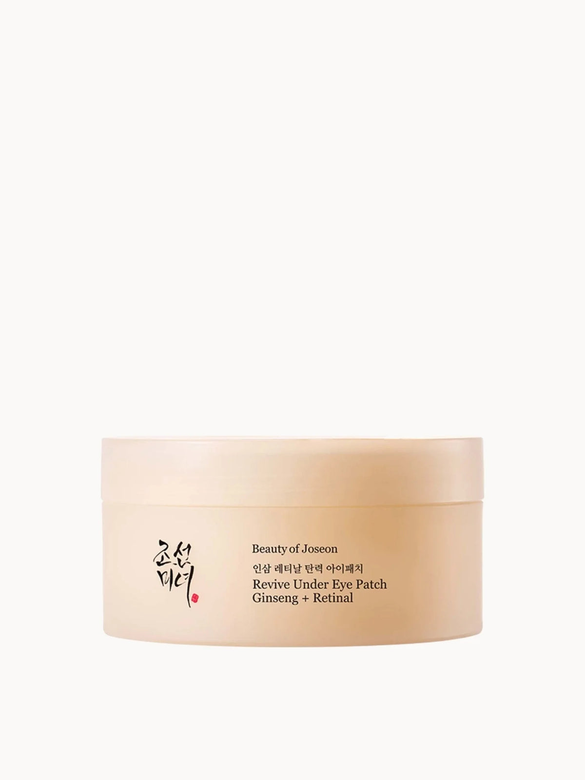Beauty Of Joseon Revive Ginseng + Retinal Under Eye Patches (60 Patches), round jar of gel eye patches with spoon applicator