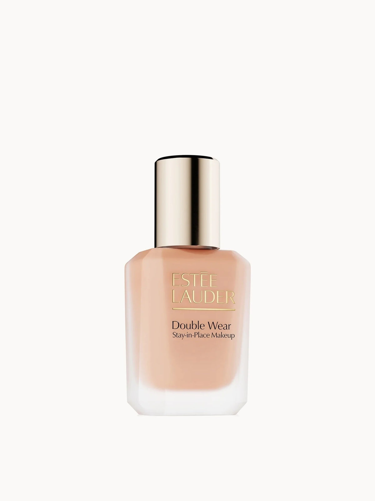 Estée Lauder Double Wear Longwear Matte Foundation SPF10 30ml - 2C1 Pure Beige, tall clear glass bottle showing tinted liquid foundation, with black cap and Estée Lauder branding