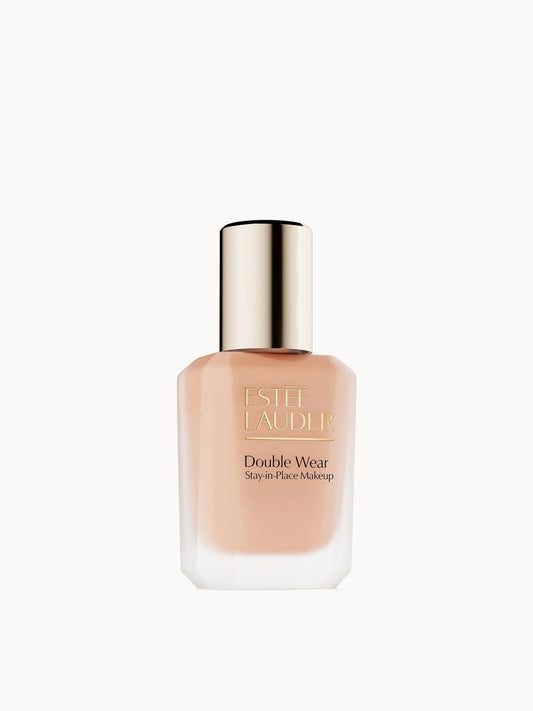 Estée Lauder Double Wear Longwear Matte Foundation SPF10 30ml - 2C1 Pure Beige, tall clear glass bottle showing tinted liquid foundation, with black cap and Estée Lauder branding