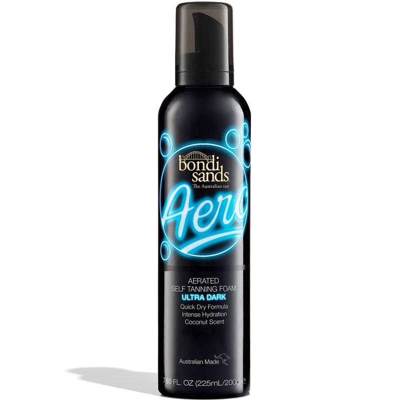 Bondi Sands Aero Aerated Self Tanning Foam Ultra Dark 225ml dark bottle with pump and blue branding