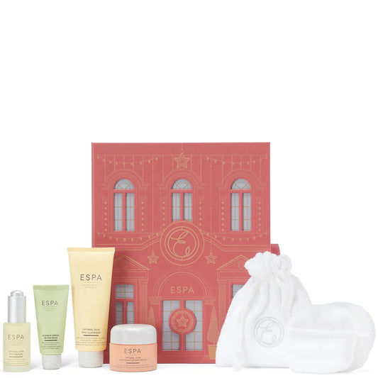 ESPA Glow Giving Collection - Christmas 2024 gift set in festive box with curated skin-brightening products.