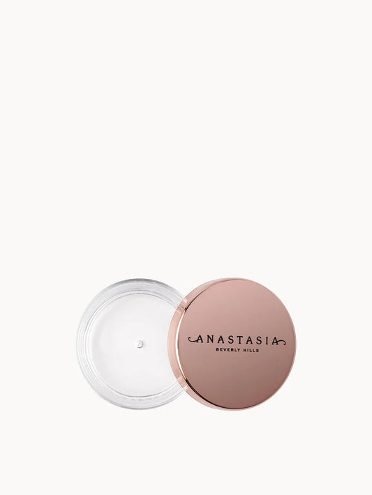 Anastasia Beverly Hills Brow Freeze Extreme Hold Laminated-Look Sculpting Wax clear round pot with screw lid and transparent wax inside