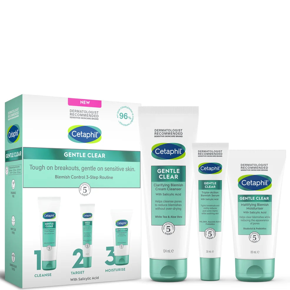 Cetaphil Gentle Clear Blemish Control 3-Step Routine Kit - acne skincare set for sensitive skin