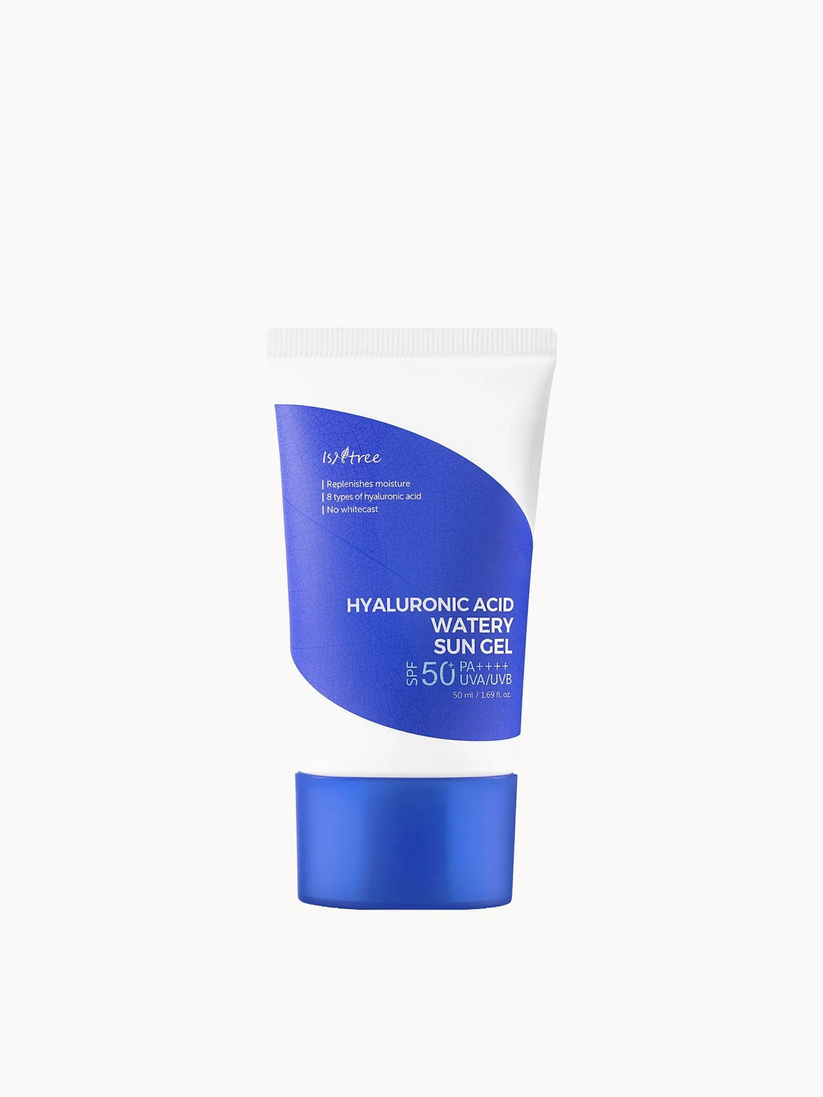 ISNTREE hyaluronic Acid Watery Sun Gel 50ml , blue squeeze tube with white Korean and English text and a flip cap