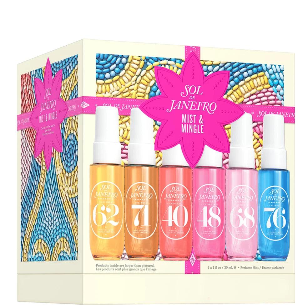 Sol de Janeiro Exclusive Mist & Mingle Gift Set with Sol de Janeiro body mist and body care products presented in branded gift set packaging