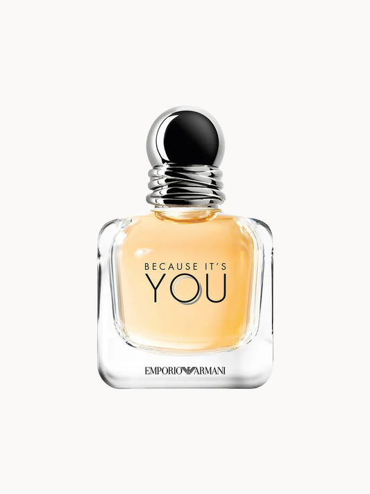 Armani Because It's You Eau de Parfum 50ml glass fragrance bottle with rounded cap and pink-toned liquid