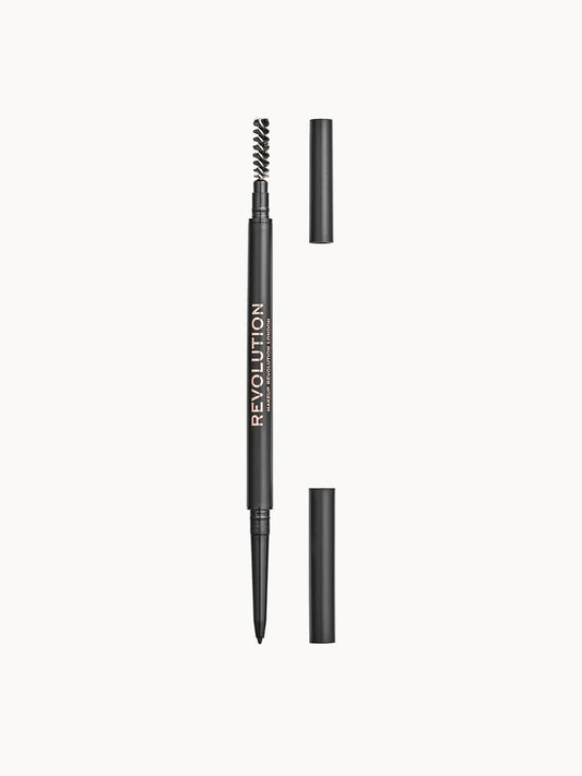 Makeup Revolution Precise Brow Pencil - Dark Brown, slim double-ended brow pencil with spoolie
